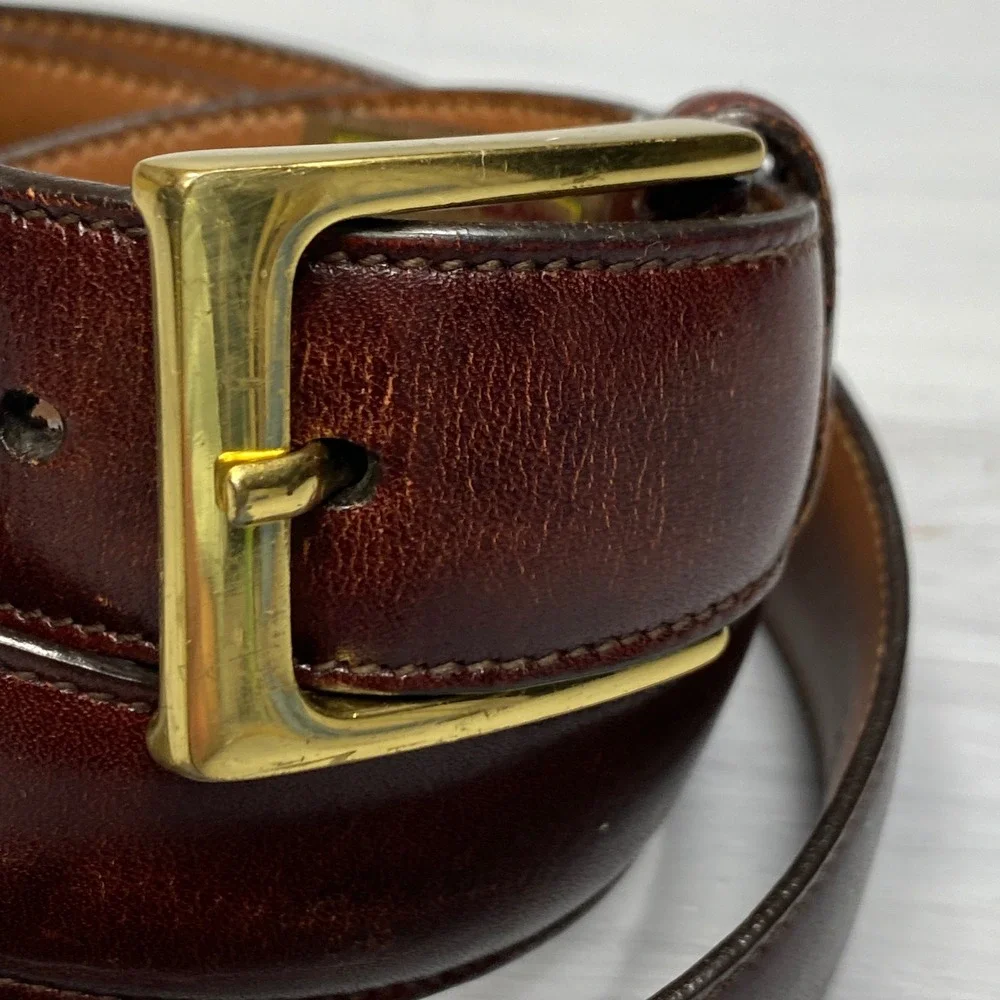 Trafalgar Cortina Belt Mens 36 Brown Leather Brass Buckle Handmade USA Dress 171